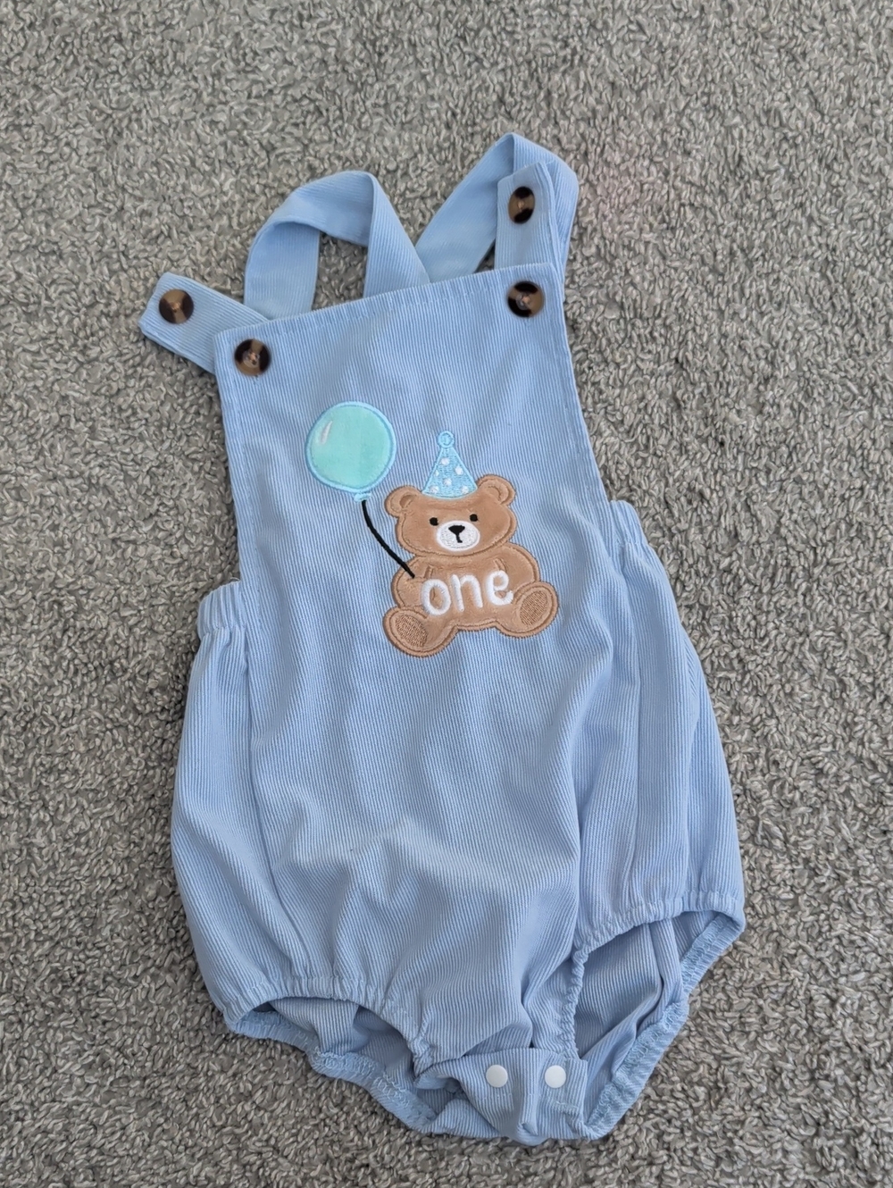 1st Birthday Light Blue Baby Romper with Teddy 🧸